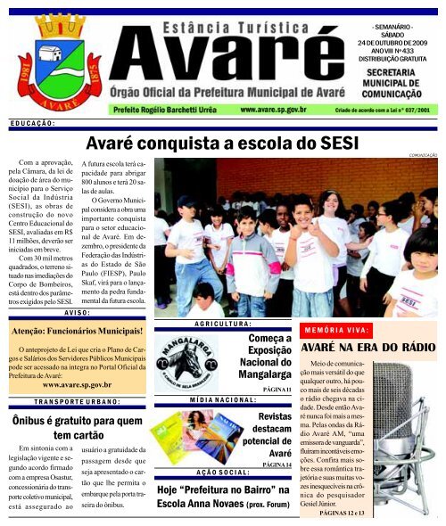 AvarÃ© conquista a escola do SESI - CÃ¢mara Municipal da EstÃ¢ncia ...