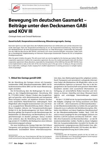 Bewegung im deutschen Gasmarkt – Beiträge unter den - BET Aachen