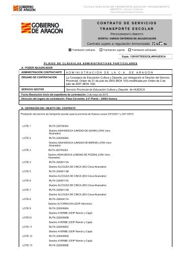 contrato de servicios transporte escolar - Gobierno de AragÃ³n