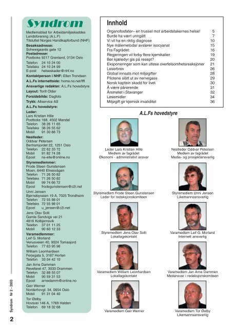 Syndrom Nr 2 - 2003 - Arbeidsmiljøskaddes landsforening