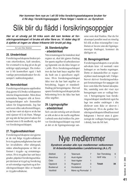 Syndrom Nr 2 - 2003 - Arbeidsmiljøskaddes landsforening