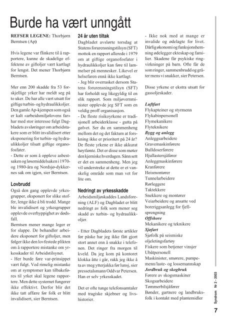 Syndrom Nr 2 - 2003 - Arbeidsmiljøskaddes landsforening