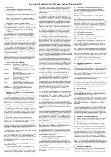 ALMINNELIGE VILKÃR FOR COOP MEDLEMS- & BETALINGSKORT