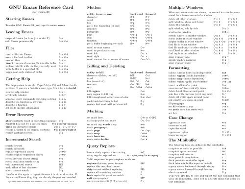 GNU Emacs Reference Card - DISI