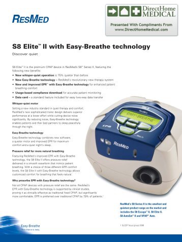 S8 Elite II CPAP Fact Sheet PDF - Direct Home Medical