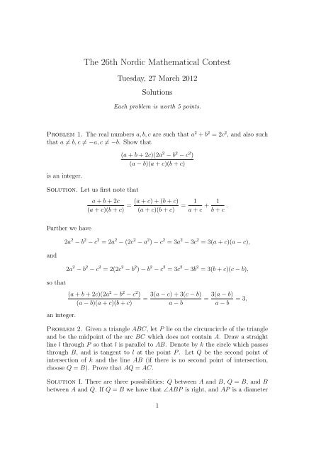 The 26th Nordic Mathematical Contest - Georg Mohr-Konkurrencen