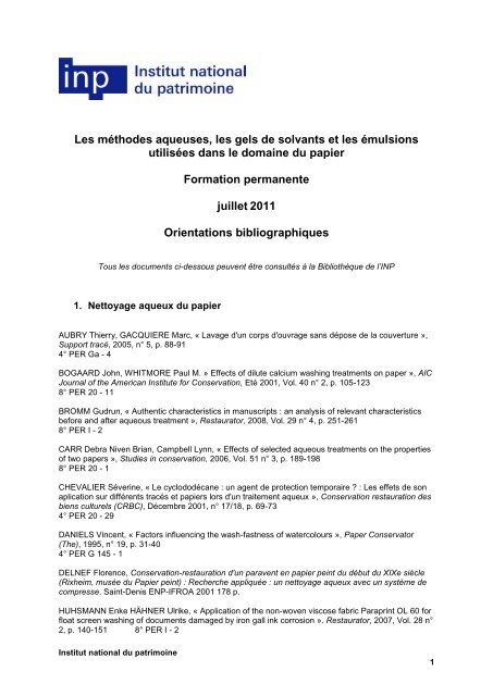 Les mÃ©thodes aqueuses, les gels de solvants et les Ã©mulsions ... - Inp