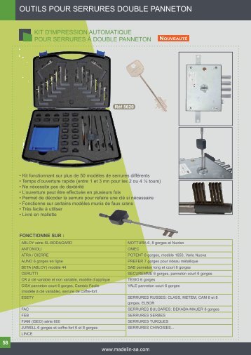 OUTILS POUR SERRURES DOUBLE PANNETON - madelin sa