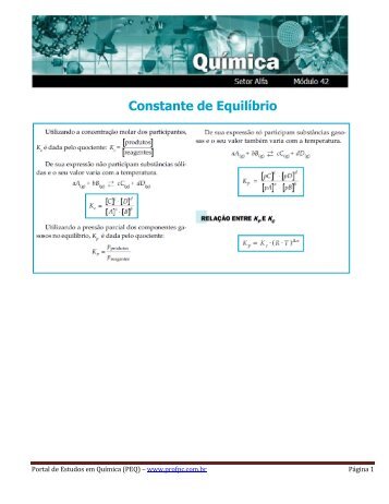 Constante de EquilÃ­brio - Portal de Estudos em QuÃ­mica