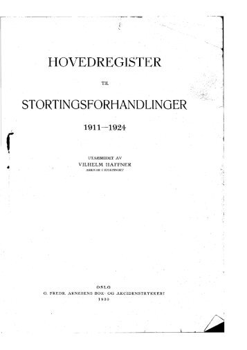 Hovedregister for perioden 1911â1924 - Stortinget