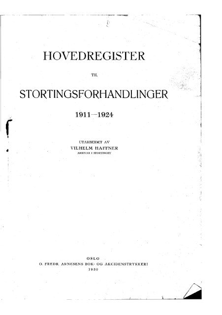 Hovedregister for perioden 1911â1924 - Stortinget
