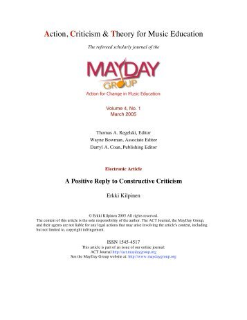A Positive Reply to Constructive Criticism - ACT Journal - MayDay ...