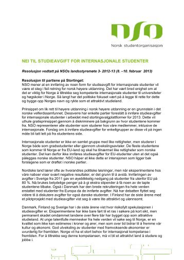Resolusjon: Nei til studieavgift for internasjonale studenter - Norsk ...