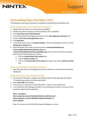 Support How To Uninstall Nintex Workflow 2013
