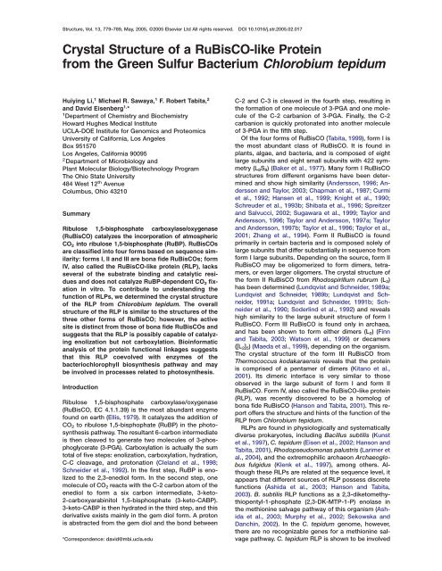 Crystal Structure of a RuBisCO-like Protein from the ... - UCLA-DOE