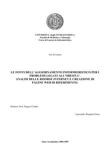 Le fonti dell'aggiornamento infermiermieristico per i problemi legati ...