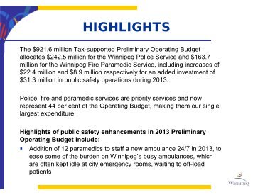 Public Safety (Operating Budget) - City of Winnipeg