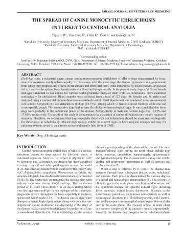 the spread of canine monocytic ehrlichiosis in turkey to central anatolia