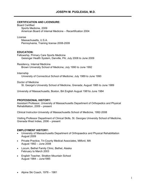 View Curriculum Vitae - UMass Memorial Health Care