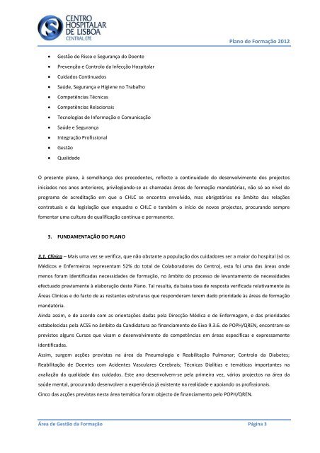 Plano de FormaÃ§Ã£o 2012 - Centro Hospitalar de Lisboa Central