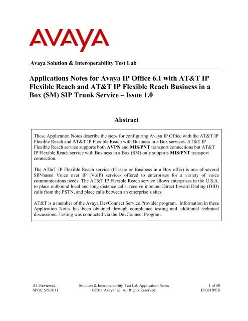 AT&T IP Flex Reach setup with IP Office - Nev-Comm