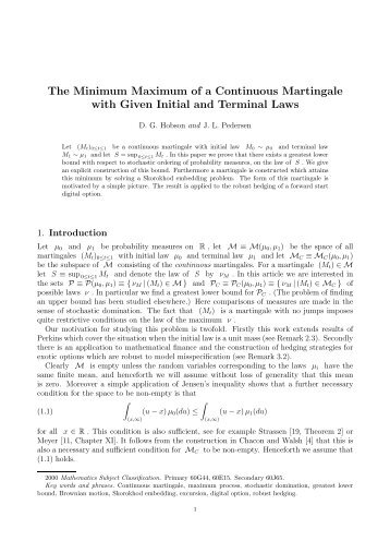 The Minimum Maximum of a Continuous Martingale with Given ...