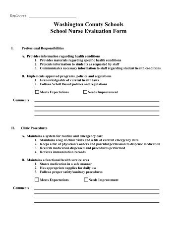 Washington County Schools School Nurse Evaluation Form