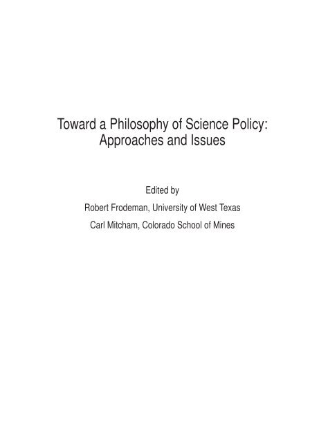 Toward a Philosophy of Science Policy