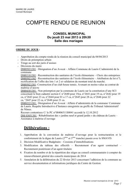 Compte rendu du 23 mai 2013 - Lauris