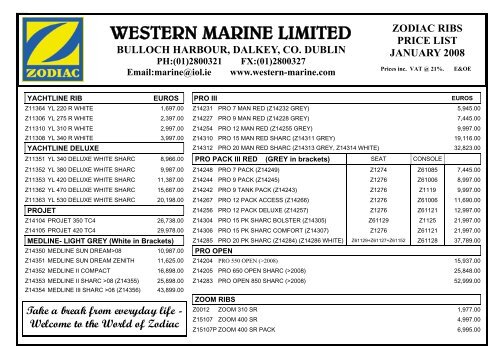 Zodiac 2008 Pricelist update.pub - Western Marine
