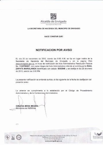 NOTIFICACION POR AVISO - Envigado