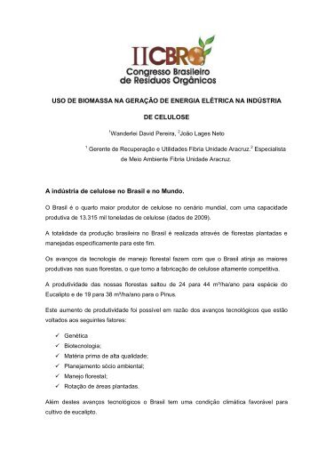 Uso de Biomassa para Geração de Energia na ... - Fundagres