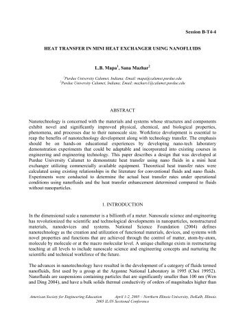 Heat Transfer in Mini Heat Exchanger using Nanofluids - College of ...