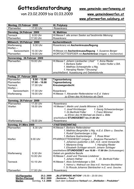Gottesdienstordnung - Gemeinde Werfenweng
