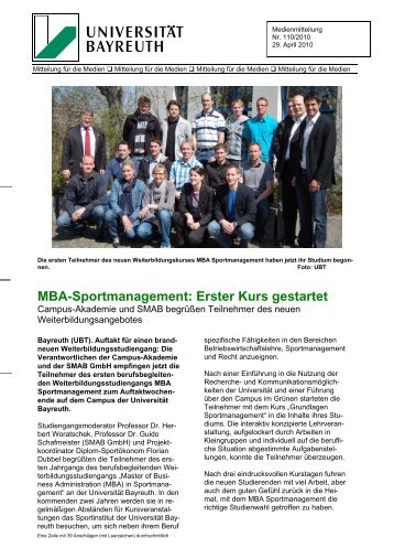 MBA-Sportmanagement: Erster Kurs gestartet - Campus-Akademie ...