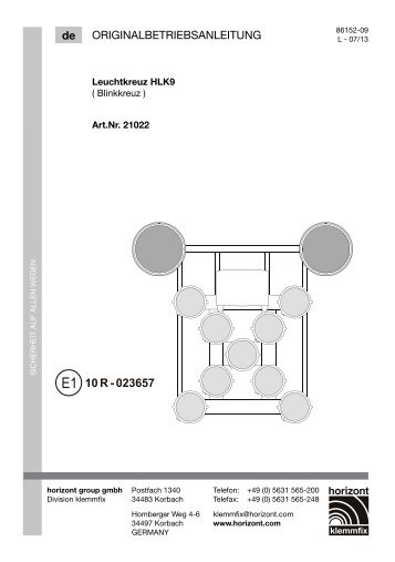 Betriebsanleitung hlk9 - Horizont Klemmfix - horizont group gmbh