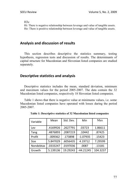 SEEU Review vol. 5 Nr. 2 (pdf) - South East European University