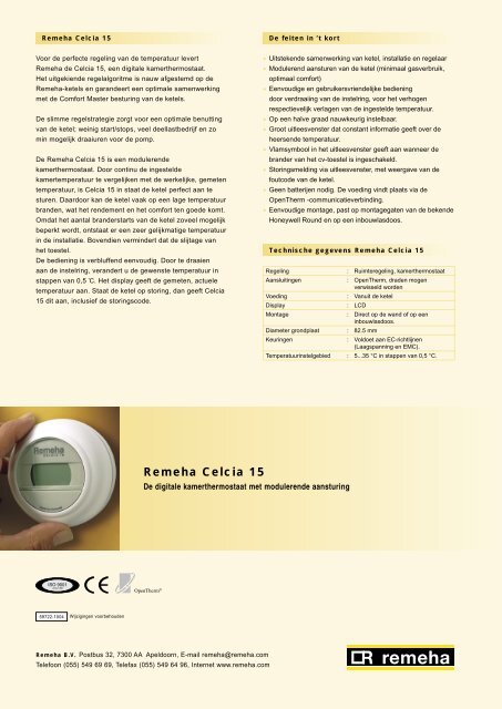 Datablad Celcia 15 - Warmteservice