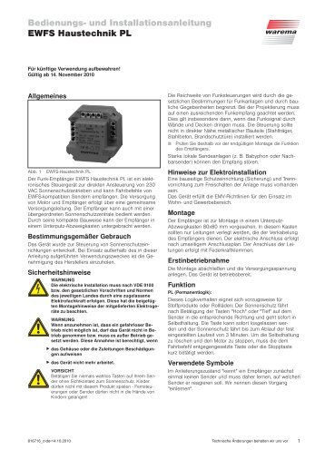 Bedienungs- und Installationsanleitung EWFS ... - Warema