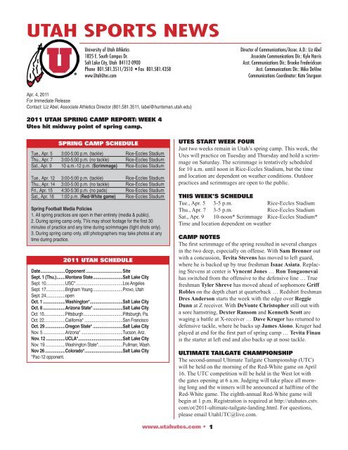 Utah Utes Depth Chart