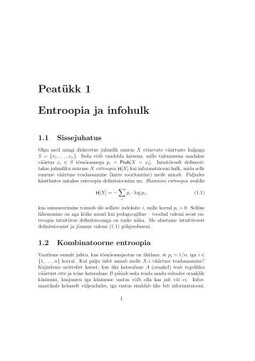 PeatÃ¼kk 1 Entroopia ja infohulk