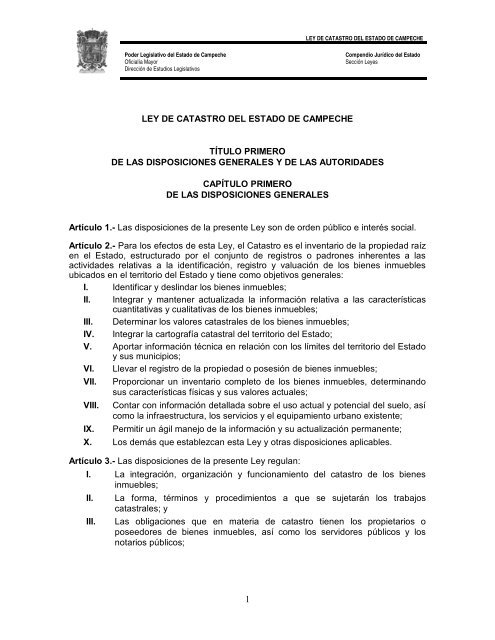 Ley de Catastro del Estado de Campeche - Orden JurÃ­dico Nacional