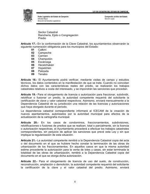 Ley de Catastro del Estado de Campeche - Orden JurÃ­dico Nacional