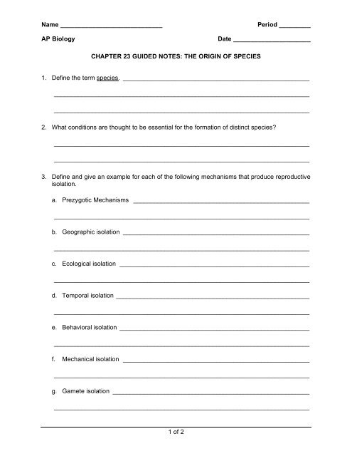 The Chapter 23 Guided Notes Explore Biology