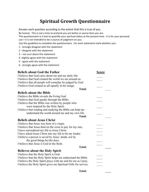 Spiritual Growth Questionnaire - Covenant Life Church