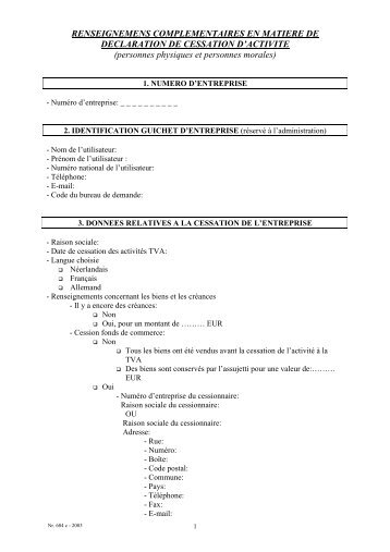 Formulaire complÃ©mentaire Ã  la cessation d'activitÃ© - Juristax