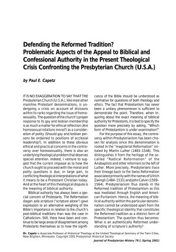Defending the Reformed Tradition? - Presbyterian Historical Society ...