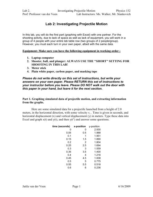 Lab 2: Investigating Projectile Motion