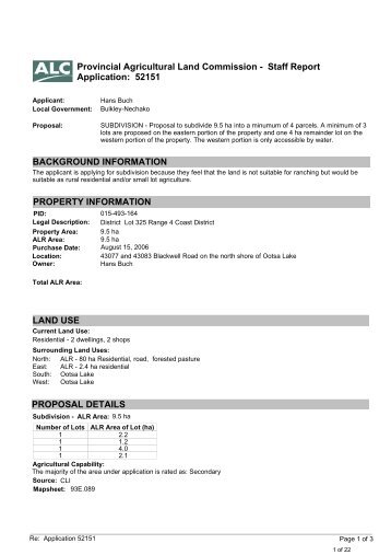 Staff Report Application: 52151 BACKGROUND INFORMATION ...