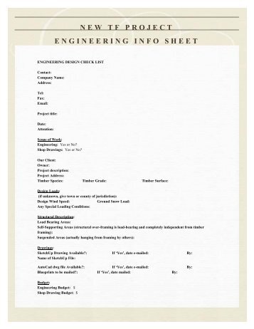 NEW TF PROJECT ENGINEERING INFO SHEET - Timber Frame ...